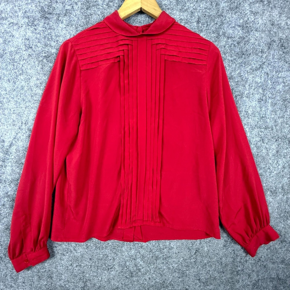 Vintage TJW for Mervyns Secretary Blouse Women 10 Red Pleated Office Siren 90s